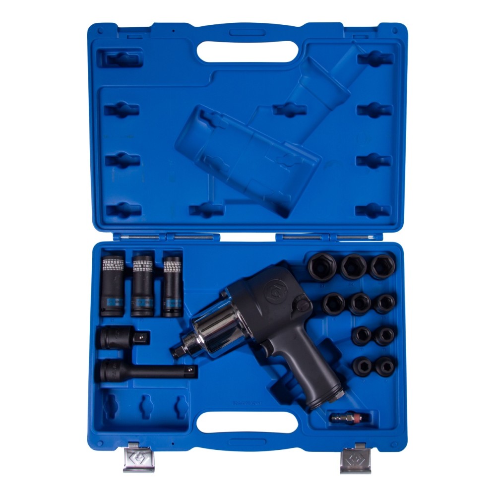 Гайковерт пневматический ударный 1/2", 881 Нм, с комплектом головок, 17 предметов KING TONY 44106AMP