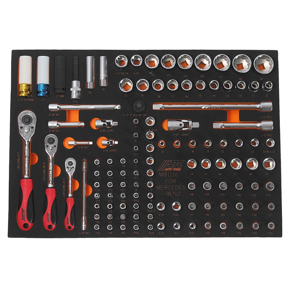 Набор инструментов 116 предметов слесарно-монтажный (MERCEDES) в ложементе JTC