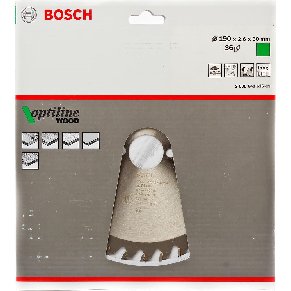 Диск пильный по дереву Bosch Optiline 190х30мм 36T (616)