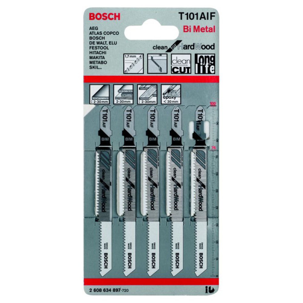 Набор пилок для лобзика по дереву Bosch T101AIF 100мм 5шт (897)