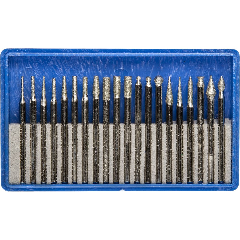 ЗУБР 20 шт, хвостовик d 3 мм, Р 150 - 180, набор алмазных мини-насадок для гравера, Профессионал (33383-H20)