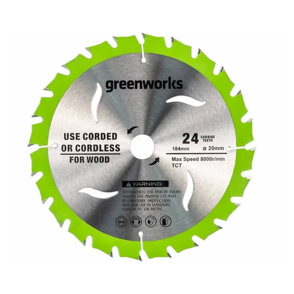 Диск пильный по дереву Greenworks 184x20мм 24T (2943407)
