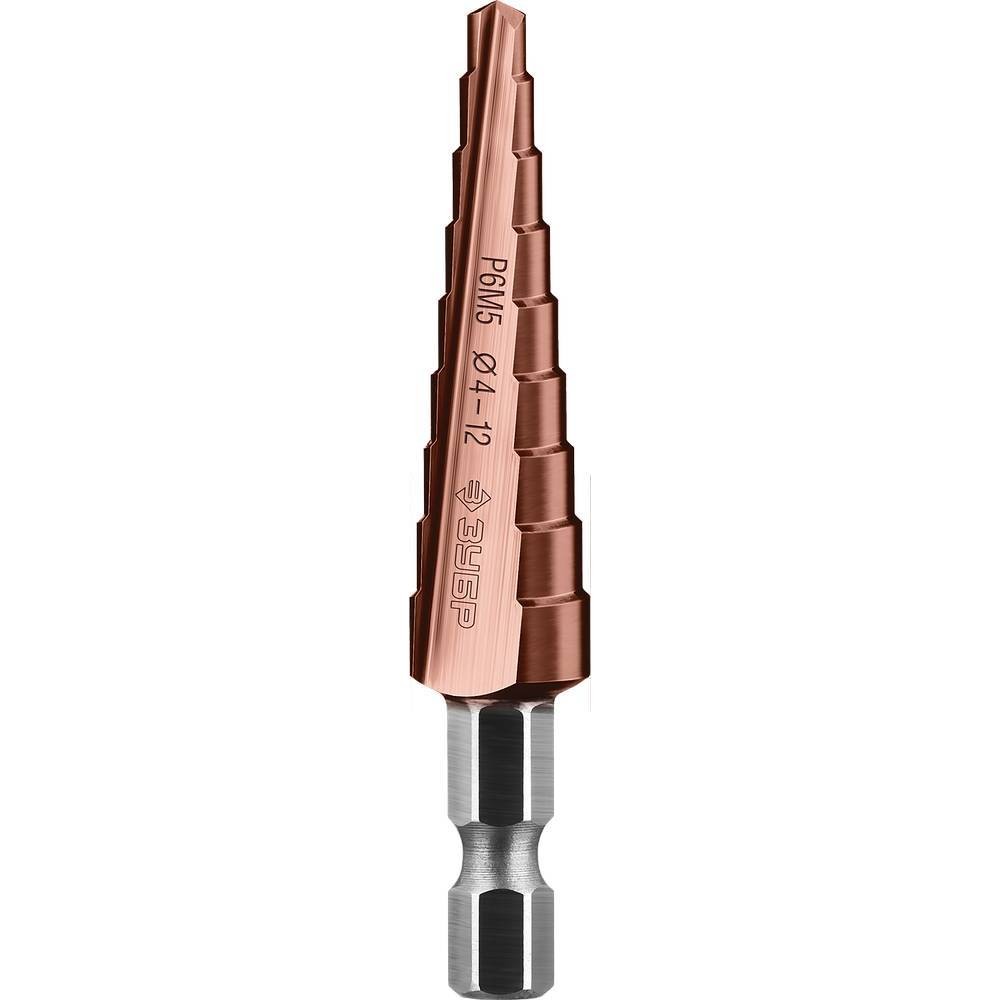 Сверло по металлу ЗУБР Кобальт Р6М5 4-12 мм ступенчатое (29672-4-12-9)