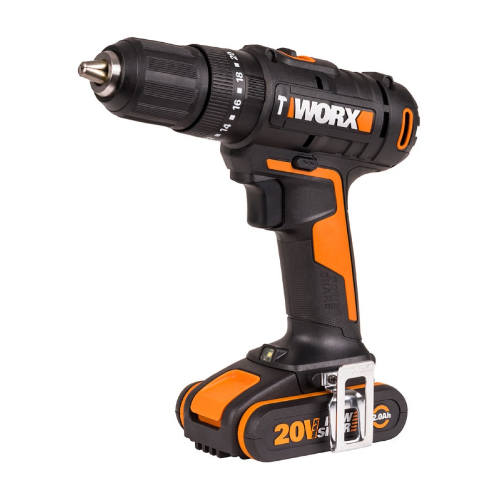 Дрель-шуруповерт ударная аккумуляторная WORX WX370, 50Нм, 20В, 2Ач x2, ЗУ 2А, кейс
