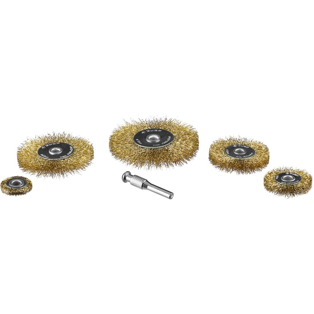 ЗУБР 5 шт, 25/40/55/63/78 мм, витая латунированная, стальная проволока, набор дисковых щеток-крацовок для дрели, Профессионал (3521-H5)