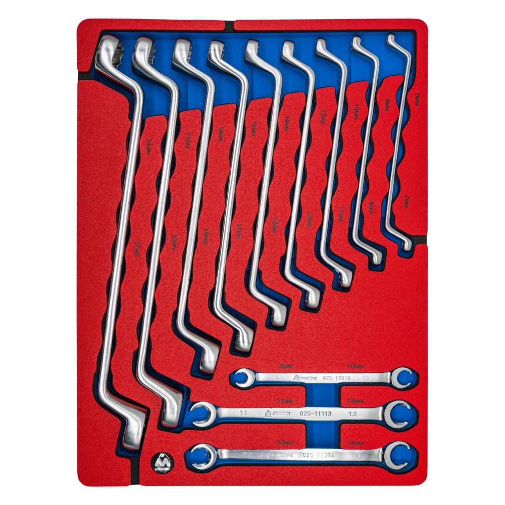 Набор накидных и разрезных ключей, зеркальная полировка 12 предметов МАСТАК