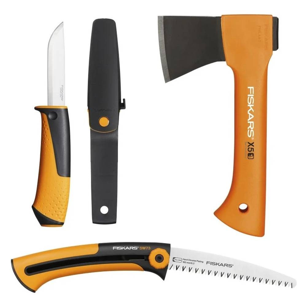 Набор Fiskars топор Х5 + пила + универсальный нож
