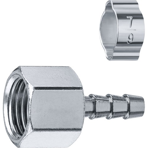 ЗУБР штуцер _елочка_, 6 мм - 1/4_F, переходник с обжимным хомутом, Профессионал (64923-1/4-06)