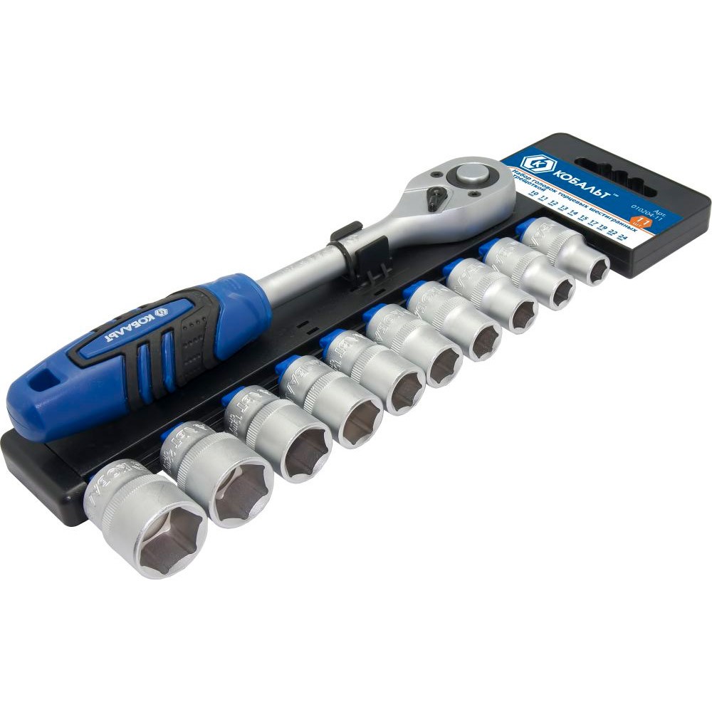 Набор головок торцевых Кобальт с трещоткой 1/2" 10-24мм Cr-V 12шт