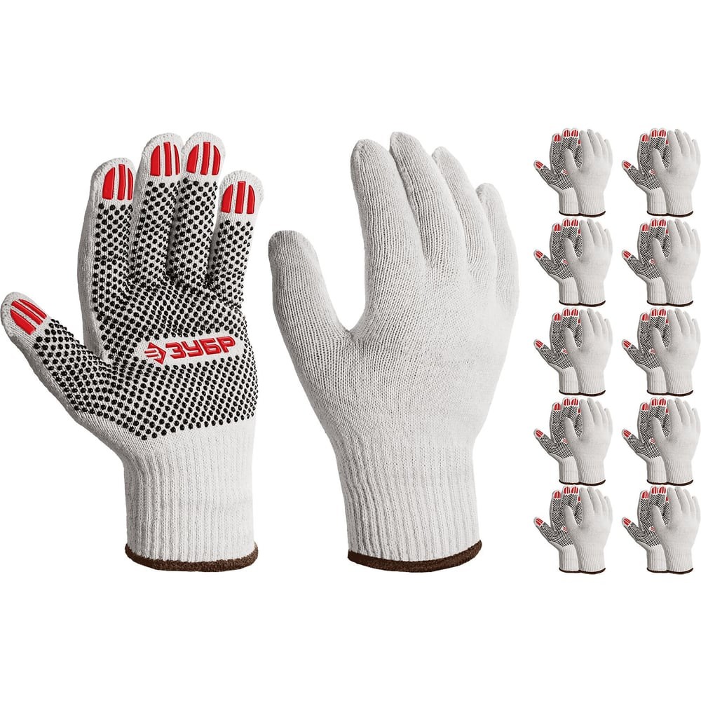 ЗУБР ОПТИМА, XL (10), х/б перчатки с ПВХ покрытием (точка), 10 класс, 10 пар (11440-XL10)