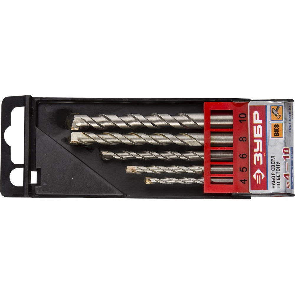 ЗУБР 5 шт: d 4-5-6-8-10 мм, набор сверл по бетону (2922-H5)