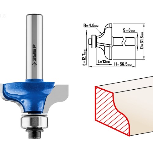 ЗУБР 31.8 x 14 мм, радиус 4.8 мм, фреза кромочная калевочная №8, Профессионал (28710-31.8)