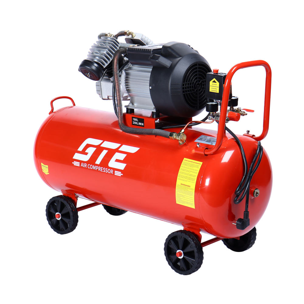 Компрессор пневматический 220В 2.2кВт 8атм. 250л/мин. ресивер-100л с прямым приводом V-образный GTE