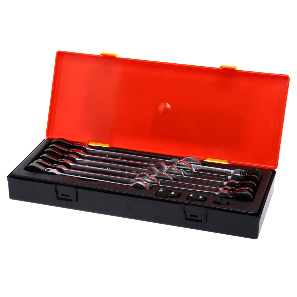 Набор ключей комбинированных 8-19мм трещоточных с подвижной головкой 14 предметов в кейсе JTC-K6146