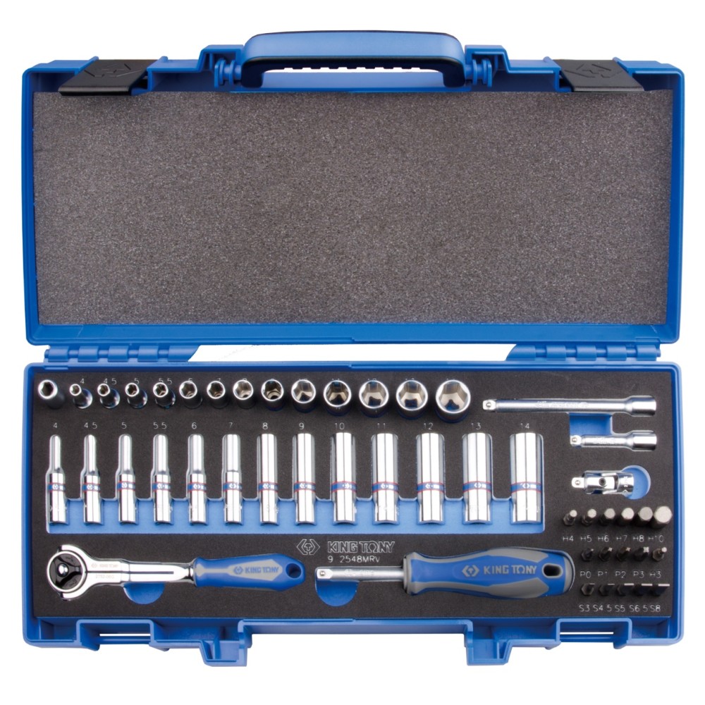 Набор торцевых головок с принадлежностями 1/4", шестигранные, 4-14 мм, 48 предметов KING TONY 2548MR