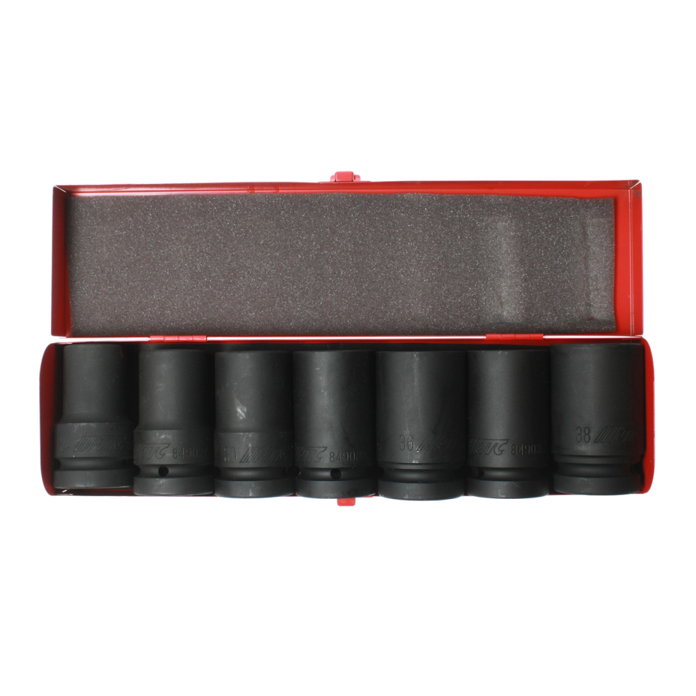 Набор головок торцевых 1" 6-ти гранных 24-38мм ударных глубоких 7 предметов в кейсе JTC