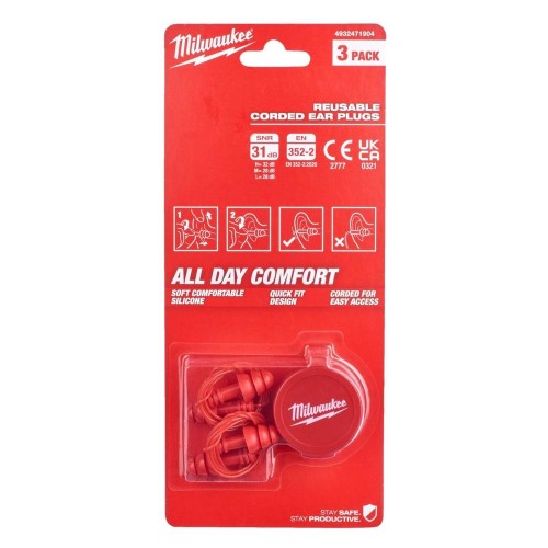 Беруши многоразовые Milwaukee на шнурке (3 пары)