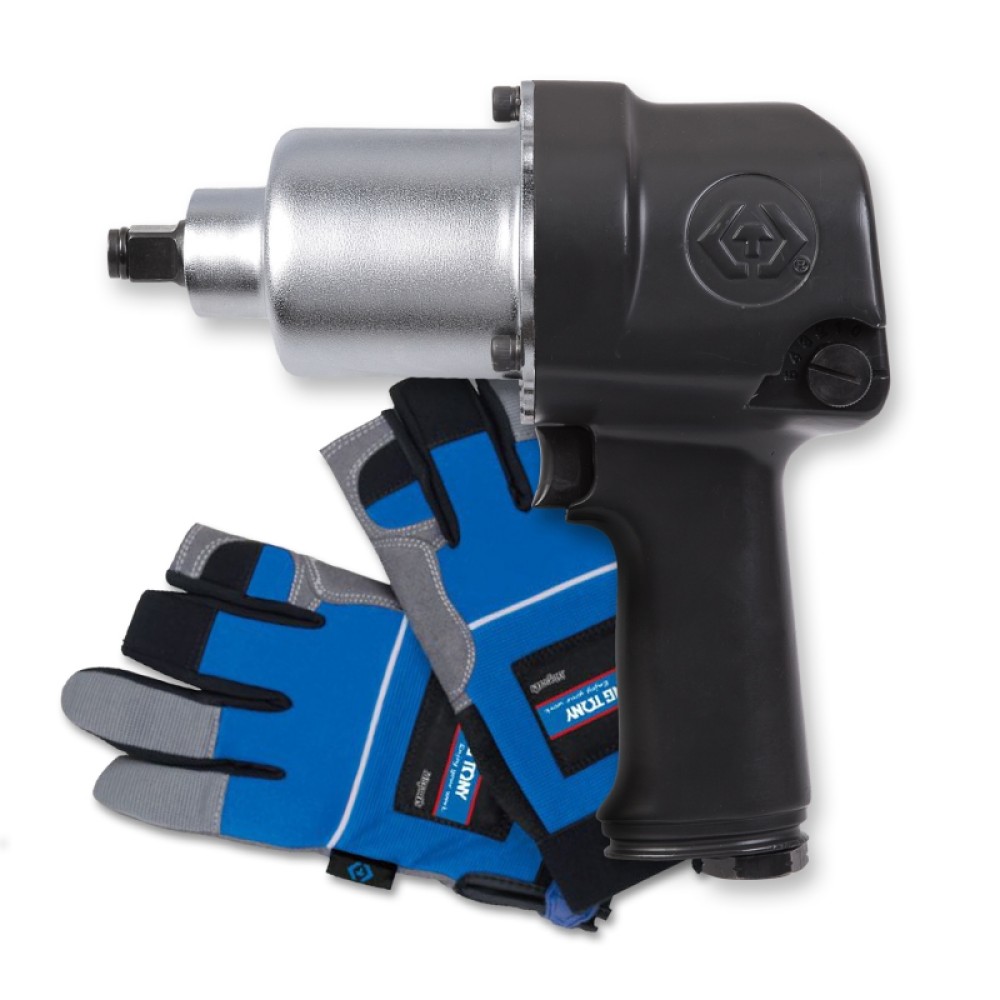 Гайковерт пневматический ударный 1/2", 678 Нм, в комплекте перчатки антивибрационные KING TONY P3341