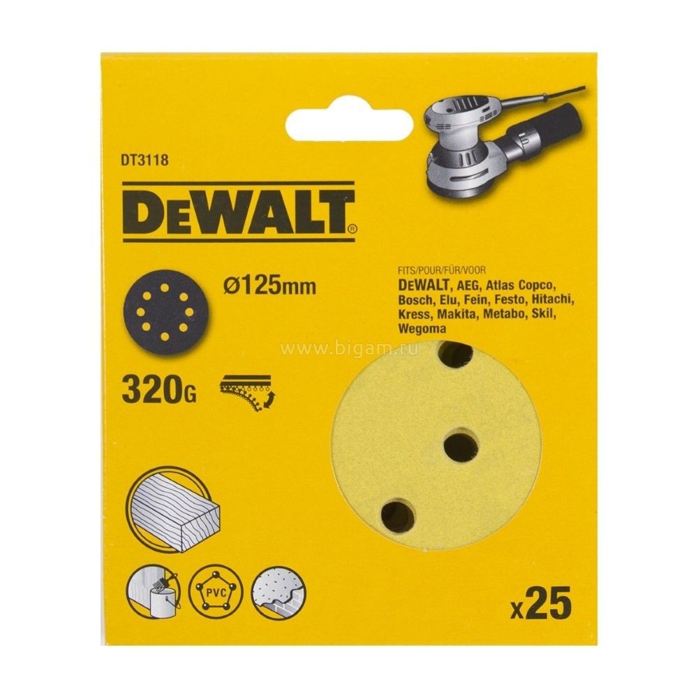 Круг шлифовальный DeWalt DT3118 125мм 320G