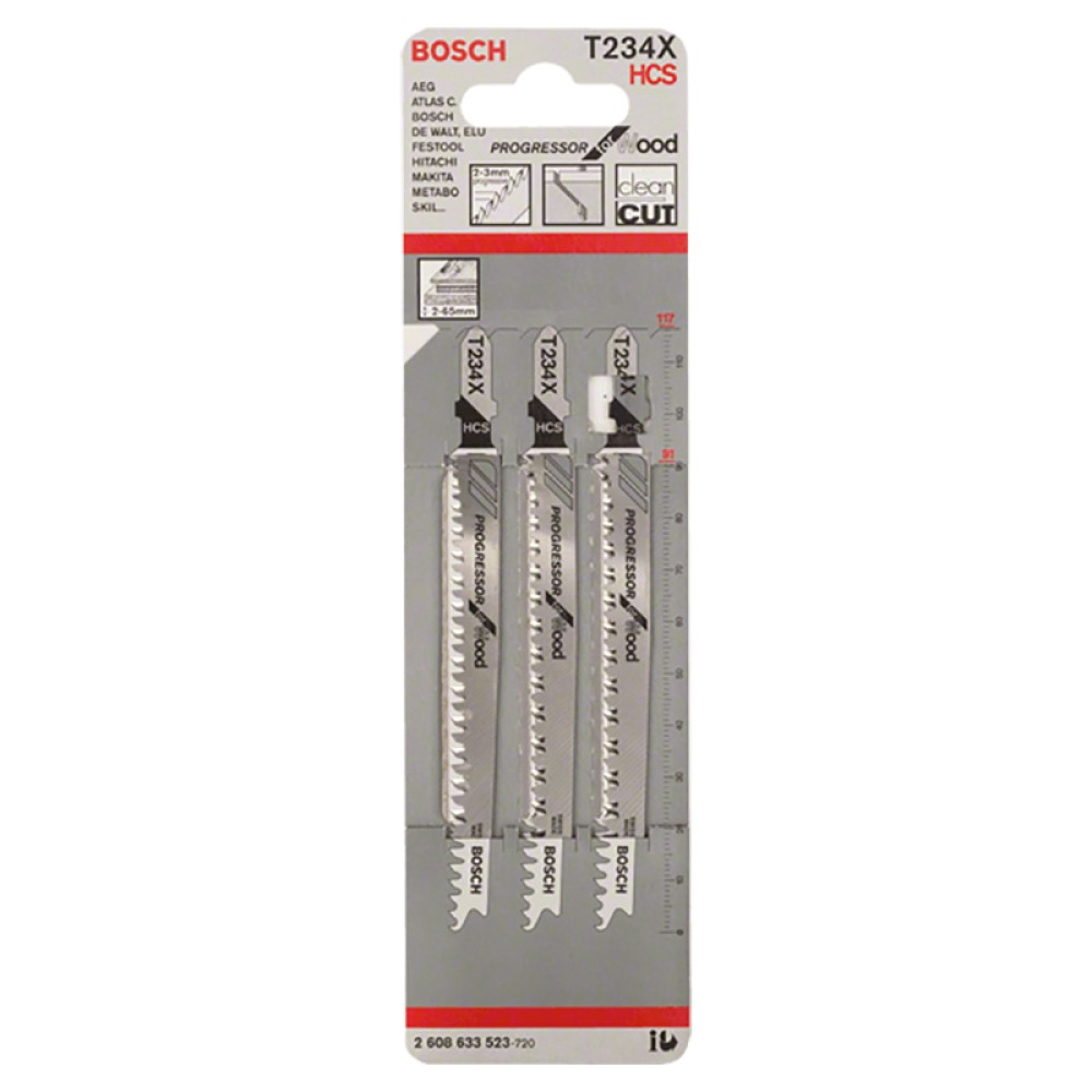 Набор пилок для лобзика по дереву Bosch T234X HCS 117мм 3шт (523)