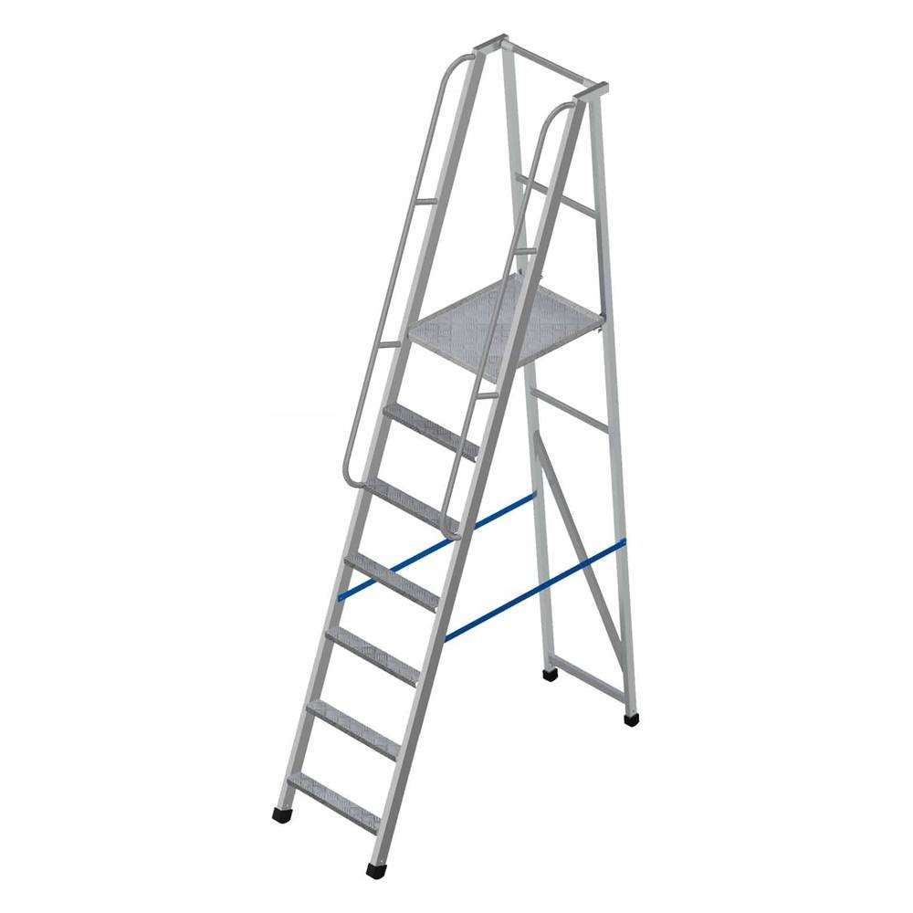 Лестница-платформа фиксированной высоты алюминиевая MEGAL ЛПФВА Н=1.5-6 с широкими ступенями