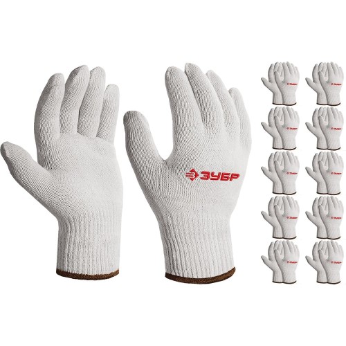 ЗУБР ОПТИМА, L-XL, х/б перчатки без покрытия, 10 класс, 10 пар (11446-XL10)