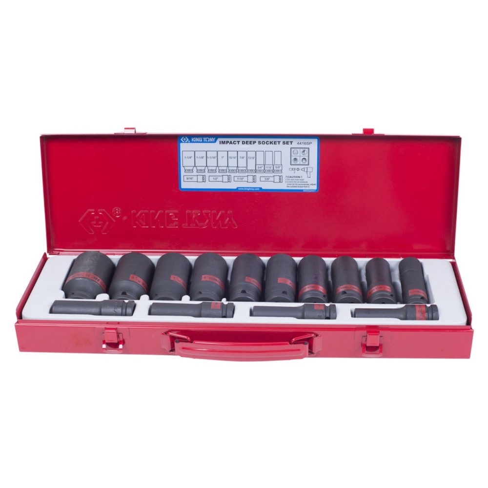Набор ударных глубоких торцевых головок 1/2", шестигранные, 3/8"-1&1/4", 15 предметов KING TONY 4416