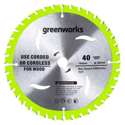 Диск пильный по дереву Greenworks 184x20мм 40T (2943307)