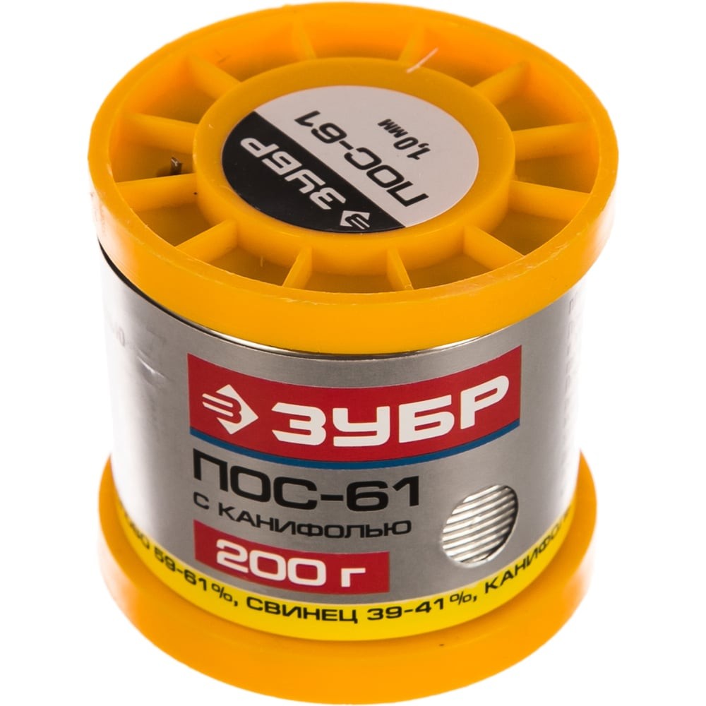 ЗУБР 200 г, 1 мм, трубка, ПОС 61, припой (55450-200-10C)