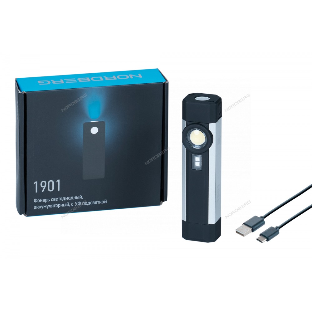 Фонарь светодиодный 1+1, с УФ подсветкой, аккумуляторный NORDBERG 1901